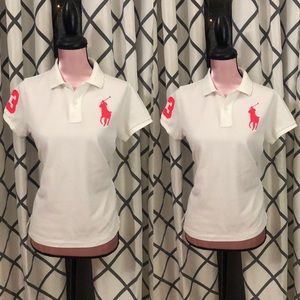 White Ralph Lauren Polo Shirt with Large Pink Pony
